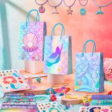 FRUITFUL PARTY 84pcs Mermaid Party Favors With Mermaid Birthday Rings Keychain Slap Bracelets Bags Hair Clips Necklace Etc Mermaid Birthday Party Favors For Mermaid Birthday Decorations Supplies - 彩色 - 查看 2