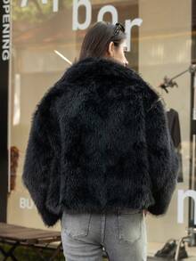 HH Faux Fur Jacket For Women Elegant Solid Lapel Long Sleeve Coat Casual Loose Female Winter Oversize Lady Chic Streetwear Jakcets