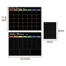 Reusable Refrigerator Magnets Set - Daily/Weekly/Monthly Planner, Erasable & Reusable, Comes With 8 Marker Pens As Gift Birthday Gifts Graduation - Black - View 2
