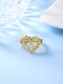 1pc Stylish Adjustable Rings With Heart, Letter, Geometric Pattern Design, Fashion Accessories, Ideal Gift