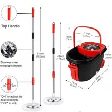 Mop And Bucket Set,360° Mop And Bucket With Wringer Set Extendable Handle,Mops Bucket Floor Cleaning System With 3 Microfiber Replacement Head Refills For Home Cleaning - màu đen - Xem 2