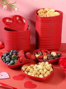 1/2 piezas Plato de plástico con forma de corazón rojo, bandeja para aperitivos, plato para galletas y postres, bandeja para pasteles, adecuado para bodas, regalos de Navidad, fiestas de vacaciones, exhibición de alimentos del Día de San Valentín, reutilizable (el color y el tamaño del icono de la parte inferior pueden variar ligeramente entre lotes)