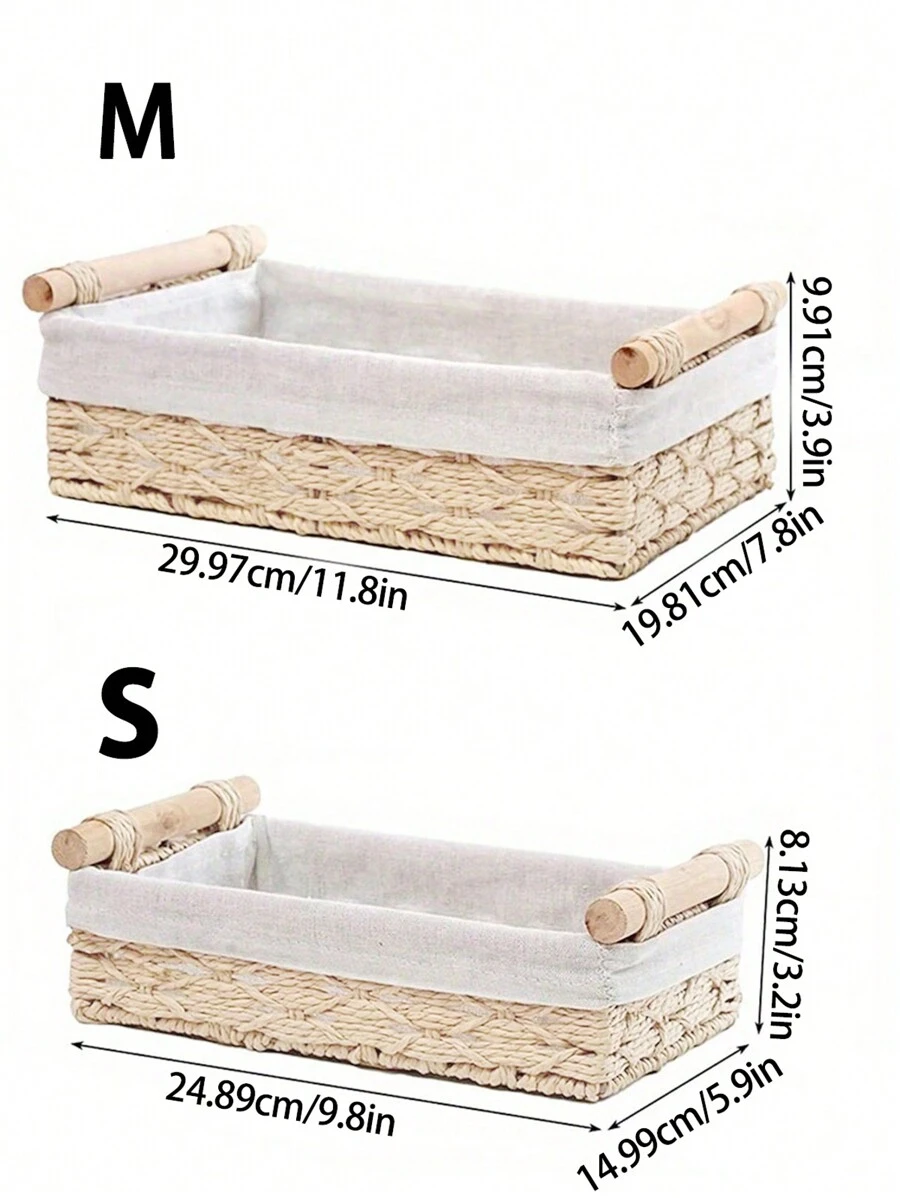 2pcs/1pc Rustic Style Woven Storage Baskets With Lining And Handles - Decorative Countertop Organizer Box For Clothes, Towels And Miscellaneous - Rattan And Wicker Baskets For Bathroom, Bedroom And Living Room, Storage, Makeup Organizer, Organiser, Basket, Organization And Storage, Baskets, Room Organizing Storage, Storage, Storage Box, Bin, Hamper Gift Box, Basket For Gift, Hanging Cabinet, Home Decor Pink, Kitchen Accessories,Bohemian Rope Plant Pot Basket - Beige - View 1