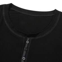 Women Sexy Low Cut Shirt Y2k Long Sleeve Button Up Knit Tunic Shirts Slim Fit Henley Tee Blouses - 黑色 - 查看 4