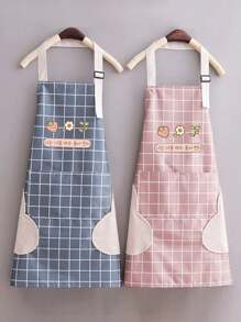 1 件防水防油帆布围裙 - 花卉设计，可调节腰带，透气面料，新厨房家居烹饪防油防污围巾 - 彩色 - 查看 1