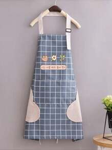 1 件防水防油帆布围裙 - 花卉设计，可调节腰带，透气面料，新厨房家居烹饪防油防污围巾 - 彩色 - 查看 6