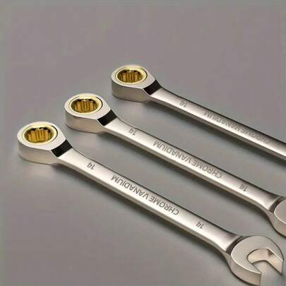 1 件铬钒固定头棘轮扳手，固定头扳手，英制和公制单位组合扳手，72 齿活动头棘轮扳手，螺母修理工具，开口环组合扳手修理手动工具，适用于汽车维修、家电制造、建筑施工