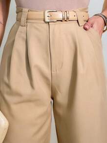 U.SEE Women's Tailored Wide Leg Pants With Belt - Beige - View 1