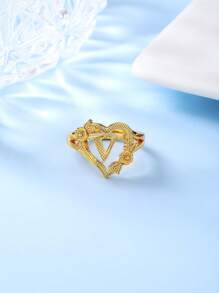 1pc Stylish Adjustable Rings With Heart, Letter, Geometric Pattern Design, Fashion Accessories, Ideal Gift