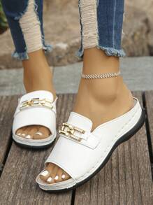 Sandalias informales de verano con cuñas plateadas talla grande 36-43, cómodas sandalias de plataforma con decoración de cadena metálica para uso diario y exterior para mujeres
