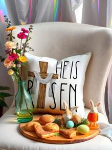 1 pièce / 4 pièces 45x45 cm Housse de coussin de canapé pour Pâques, impression haute définition sur lin, taie d'oreiller, Joyeuses Pâques, œufs à carreaux, lapins, décoration pour voiture, maison, salon, chambre à coucher, canapé (sans rembourrage) - Multicolore - Voir 15