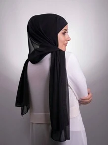 1 件女士穆斯林即时头巾围巾，实用的成衣雪纺筒帽，纯色经典百搭简约时尚百搭即时围巾，舒适透气面料，适合假日和日常穿着 - 黑色 - 查看 4