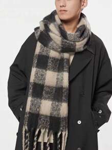 1 件男士长围巾，简约设计，百搭，适合情侣，温暖羊毛，带流苏的多功能披肩，时尚男士礼物