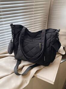 Bolso de tote acolchado de unicolor de gran capacidad y estilo casual de negocios, ligero, con monedero. Nuevo bolso de estilo coreano de mochilero para estudiantes de secundaria, bolso casual de hombro y bandolera para mujeres
