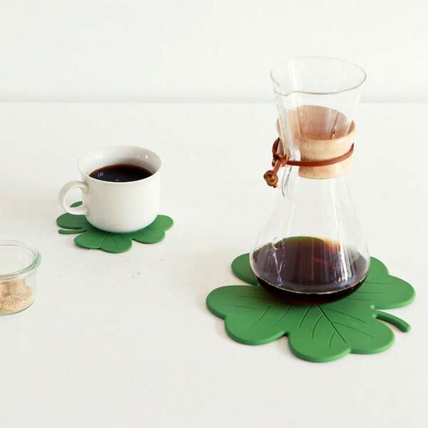 A Set Of 6 Pieces, Lucky Four-Leaf Clover Silicone Coaster, Green Creative Simple Four-Leaf Clover Silicone Coaster, Leaf Pot Mat, Leaf Placemat