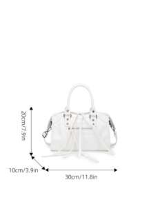 1 Pc White Splicing Rivets Inlaid Metal Zip Tassel Zip Decoration Retro PU Material Double Handles Adjustable Long Shoulder Strap Design Zip Closure Fashion Retro Sweet Cool Style Biker Bag Y2K Punk Style Square Bag Ladies Tote Bag Casual Quiet Luxury Style Ladies Slant Shoulder Bag Suitable For Daily Commuting Work Shopping Shopping And Other Use