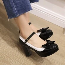 Mary Jane Shoes For Women Bow Lolita Shoes Kawaii Platform High Heels Dress Pumps Valentines - 黑色 - 查看 1