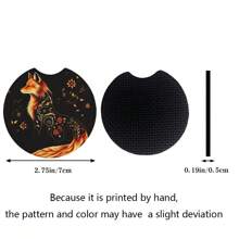 2pcs Fox/Wolf Design Absorbent Cup Mats, Fashionable Durable Quick Dry Non-Slip Car Cup Holders
