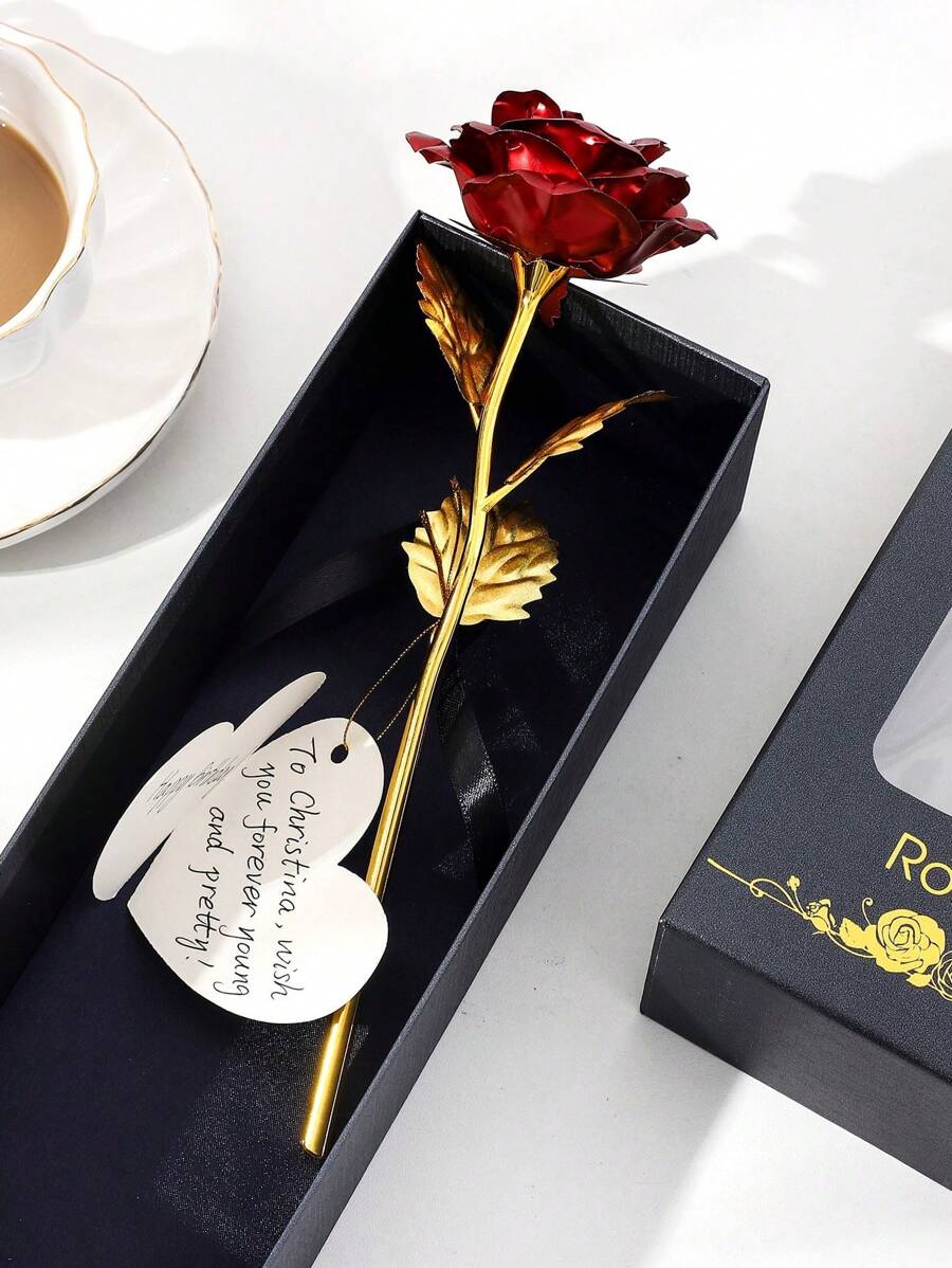 Gold Foil Rose, Teacher's Day Gift Box, Valentine's Day, Wedding Anniversary Gift, Birthday Present, Gold Foil Rose Decor, Home Decoration, Jewelry Promotional Gift, Everlasting Rose, Artificial Crystal Rose - Clear - View 1