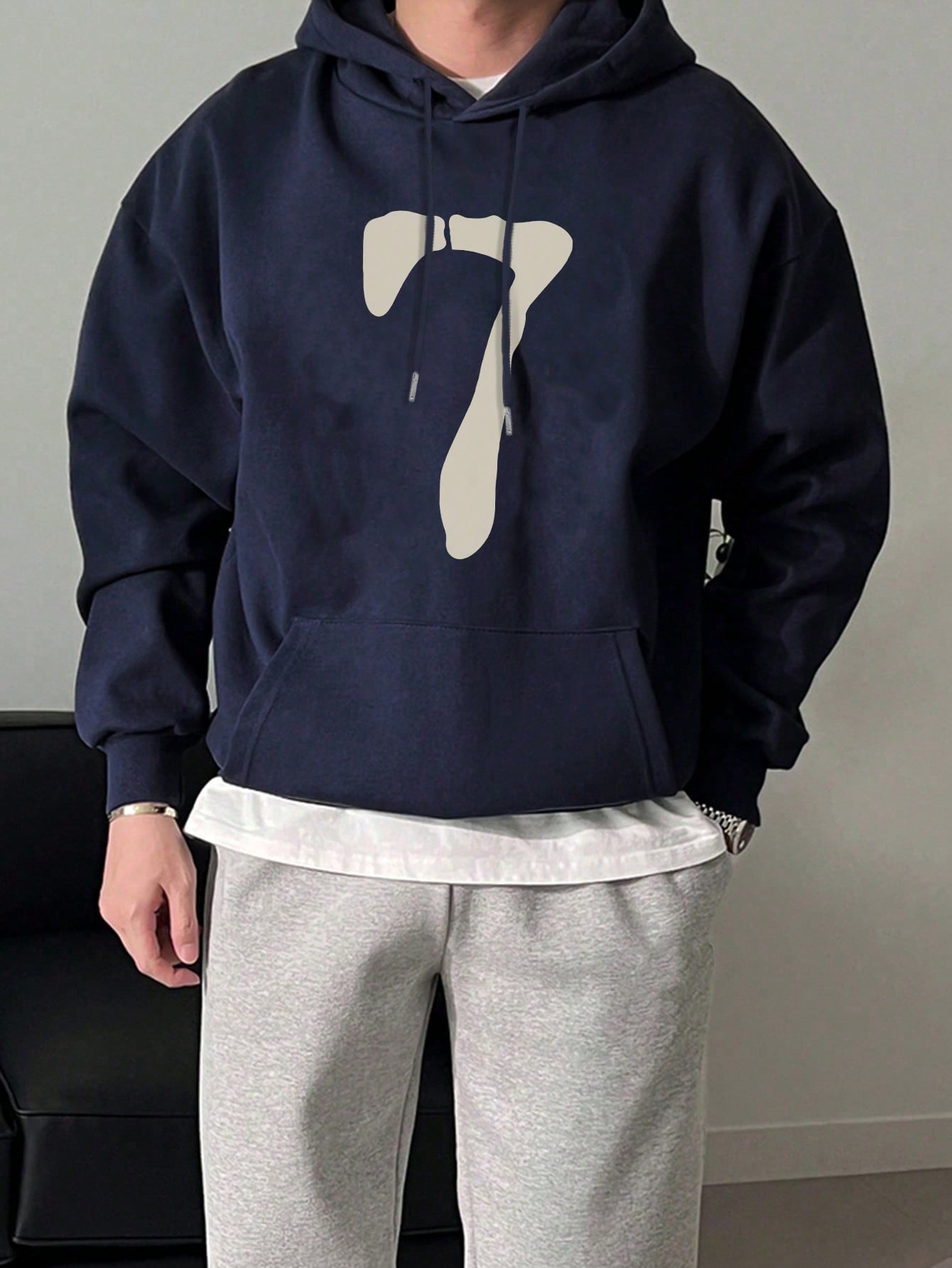 Men's Number Print Drawstring Hoodie Sweatshirt