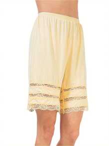 Women Loose Half Slip Shorts Loose Fit Lace Trim Pettipants Culotte Slip Bloomers Split Underwear Shorts Summer Pajama Shorts Sleepwear - 黃色 - 查看 6