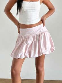 Women's Summer Mini Skirt Solid Color Low Rise Puffy Short A-Line Skirt For Party - Pink - View 4