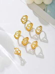 1pc Stylish Adjustable Rings With Heart, Letter, Geometric Pattern Design, Fashion Accessories, Ideal Gift