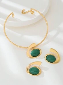 1 Set Exaggerated European And American Geometric Rhinestone Inlaid Earrings And Necklace Jewelry Set, Suitable For Banquets, Festivals, And Gifts