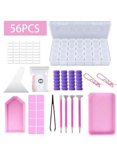 18/29/56pcs DIY Diamond Painting Tool & Accessory Set, Suitable For Children And Adults, Includes Complete Diamond Painting Tools, Diamond Embroidery Box, Diamond Painting Brushes, Tweezers, Glue, Diamond Correction Tools And Other Diamond Painting Accessories.