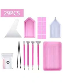 18/29/56件套DIY钻石画工具及配件套装，适合儿童和成人，包含完整的钻石画工具、钻石绣盒、钻石画笔、镊子、胶水、钻石修正工具及其他钻石画配件。 - 彩色 - 查看 4