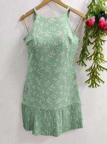 Women's Floral Dress - 薄荷綠 - 查看 1