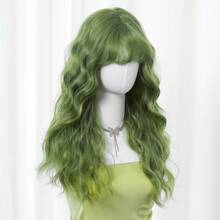 万圣节假发，高性价比合成假发，适合节日和派对，漂亮时尚的棕色波浪卷发短发，26 英寸角色扮演假发 - 綠色 - 查看 3