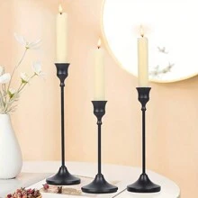 3 pièces Lot de porte-bougies noirs - style conique, vintage, pour cheminée, table, décoration de mariage