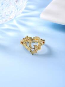 1pc Stylish Adjustable Rings With Heart, Letter, Geometric Pattern Design, Fashion Accessories, Ideal Gift