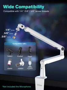 FIFINE FIFINE Mikrofonständer mit flachem Profil, verstellbarer Metallmikrofonarm mit Kabelführungskanal, Tischklemme, Gewindeanschluss, für Aufnahme/Streaming/Gaming/Homeoffice/Podcast/Studio - BM88 Weiß