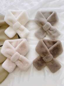 女士抓绒围脖，交叉式设计，加厚保暖，有黑色、白色、米色、卡其色、粉色可选，适合搭配连衣裙 - 保曖圍脖 - 查看 1