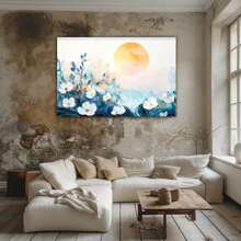 GUTTATY BUTURCAR Flower Canvas Wall Art Decor, Spring Wildflower Print Painting For Room Bathroom Wall Decoration, Modern Nature Flower Landscape Picture, Framed Blue&White Floral Artwork Poster 12x18 Inches
