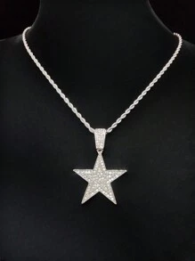 1 件时尚创意男女通用五角星吊坠项链，复古嘻哈风格，适合派对或日常佩戴，2 种链条款式可选 - 銀色 - 查看 5