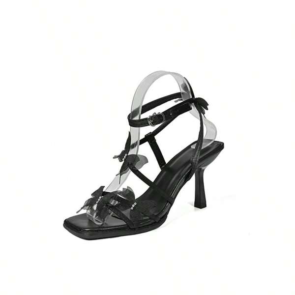 Sandali con tacco alto a forma di farfalla da donna, sandali estivi con cinturini, punta aperta e tacco sottile, scarpe da tacco alto di nuova romantiche alla francese