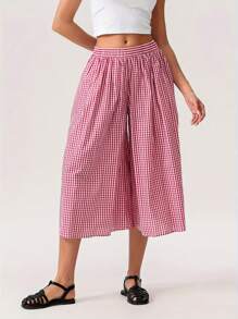 Women Y2k Gingham Pants High Wiast Wide Leg Plaid Pants Fall Going Out Pants Vintage Checkered Loose Fit Pants Cute Baggy Lounge Pants Palazzo Trousers Streetwear - Đỏ - Xem 1
