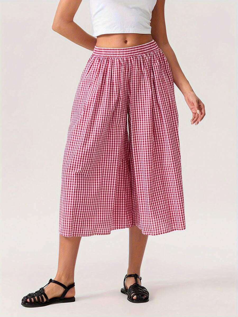 Women Y2k Gingham Pants High Wiast Wide Leg Plaid Pants Fall Going Out Pants Vintage Checkered Loose Fit Pants Cute Baggy Lounge Pants Palazzo Trousers Streetwear - Đỏ - Xem 1