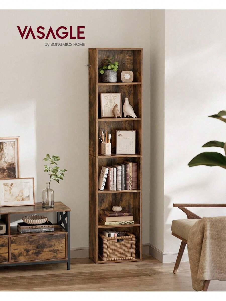 VASAGLE Libreria, Libreria Scaffale a 6 Ripiani, per Soggiorno Studio Ufficio Camera da Letto, Stile Scandinavo, 40 x 24 x 178,5 cm, marrone vintage - Castano - Visualizzare 1