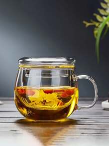 1 Set Taza de té de vidrio con infusor y tapa, 380ml/12,85oz Taza de té de vidrio con filtro para jugo de limón, agua, té, café, jugo, vajilla para todas las estaciones, de vuelta a la escuela - transparente - Ver 3
