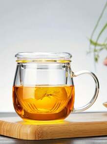 1 Set Taza de té de vidrio con infusor y tapa, 380ml/12,85oz Taza de té de vidrio con filtro para jugo de limón, agua, té, café, jugo, vajilla para todas las estaciones, de vuelta a la escuela - transparente - Ver 7