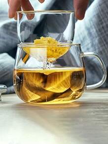 1 Set Taza de té de vidrio con infusor y tapa, 380ml/12,85oz Taza de té de vidrio con filtro para jugo de limón, agua, té, café, jugo, vajilla para todas las estaciones, de vuelta a la escuela - transparente - Ver 2