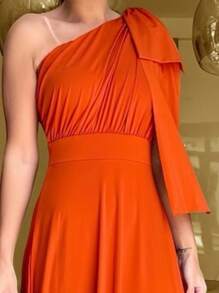 Long Party Dress With Lace, Lined Cups, Comfortable, Elegant, Simple - Burnt Orange - View 1