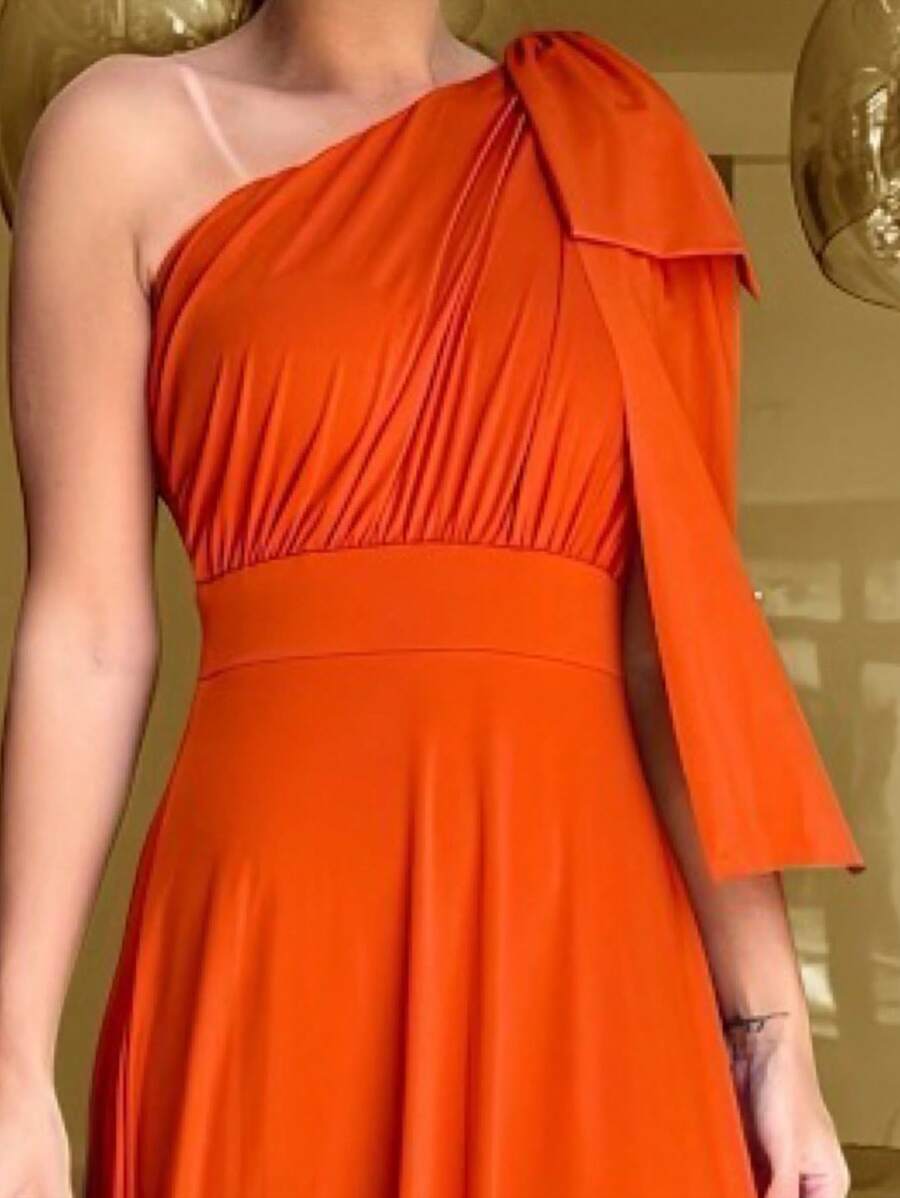 Long Party Dress With Lace, Lined Cups, Comfortable, Elegant, Simple - Burnt Orange - View 1