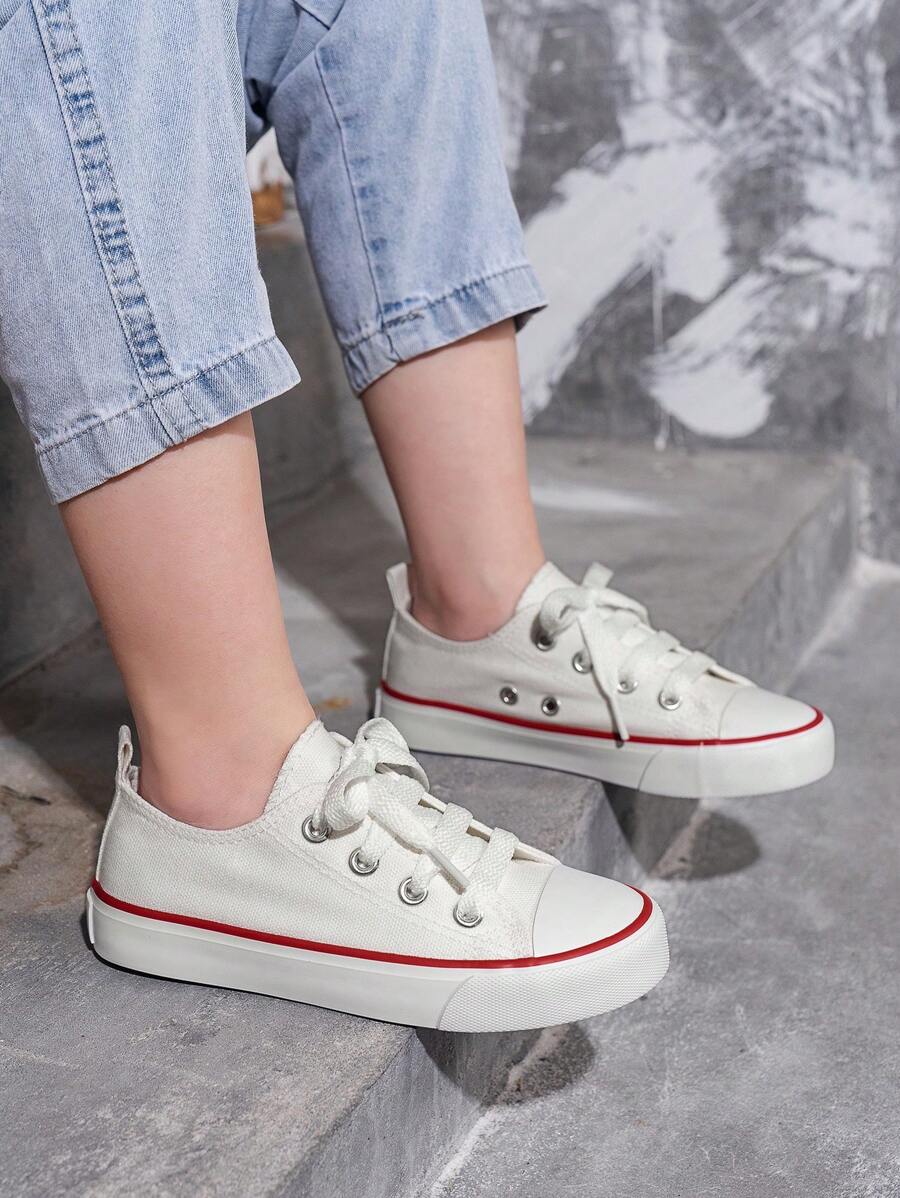 Comfortable Breathable Low-Top Casual Sports Shoes, Canvas Shoes For Boys, Girls, And Students, Spring Sports Shoes For Children - White - View 1