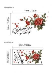1pc PVC Material Valentine's Day English Letter, Rose Wall Sticker, Living Room Bedroom Holiday Decor Adhesive Wall Art Poster