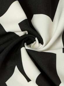 Casual Asymmetrical Graphic Print Waist Belt Front Open Jumpsuit - Black and White - View 6